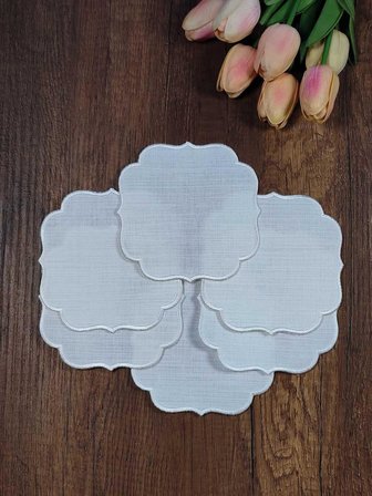 Beyaz Nakışlı Beyaz Kumaş İşlemeye Uygun Linen Keten Etamin Kumaş Kahve Yanı Kokteyl Sunum Peçete6lı