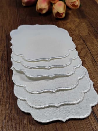 Beyaz Nakışlı Beyaz Kumaş İşlemeye Uygun Linen Keten Etamin Kumaş Kahve Yanı Kokteyl Sunum Peçete6lı