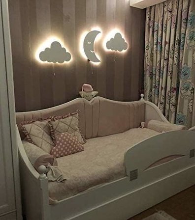 3’lü Bebek Odası ve Çocuk Odası Aydınlatması Ledli Bulut ve Ay Beyaz