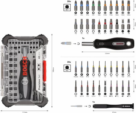 Bosch Hassas Tornavida Ucu Seti 42 Parçalı Set