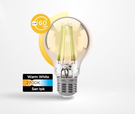 Filament Ampul E27 A Sınıfı Enerji 3.8W 806LM 2700K Clear