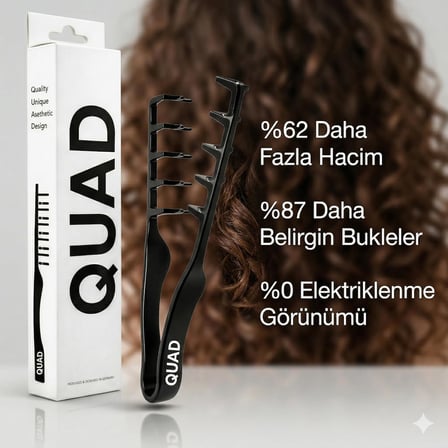 QUAD Mucizevi Tarak, Bukle Belirginleştirici ve Hacim Verici, Islak ve Kuru Saç için, Unisex Profesyonel Saç Tarağı