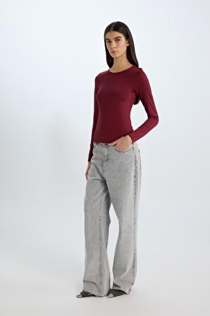 DeFacto Slim Fit Dar Kesim Bisiklet Yaka Basic Düz Uzun Kollu Tişört D3756AX24WNBR248