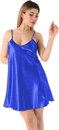 Miorre İnce Askılı Mini Saten Gecelik-336 MAVİ