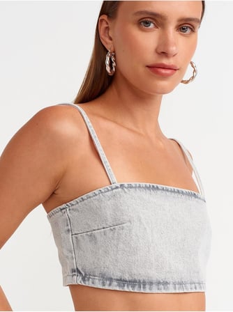 50735 Askılı Kısa Denim Straplez-Gri