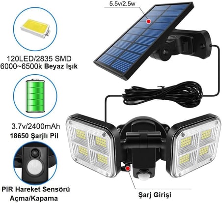 TriLine 120 LED Solar Lamba 20W Güneş Enerjili Aydınlatma