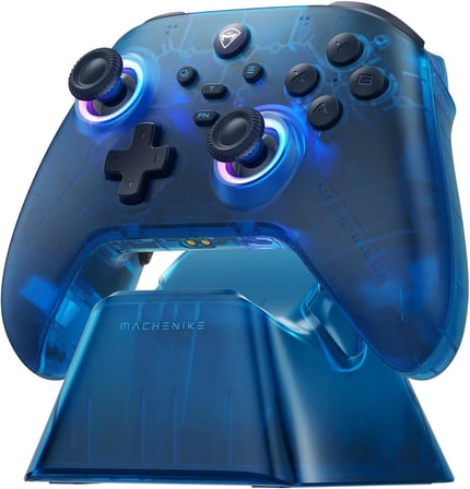 Machenike G3V2 Bluetooth Controller for Pc/Switch/Ios/Android, Hall Effect Joysticks, RGB Lighting Gaming Controller,2 Programmable Buttons,1000mah Battery With Charging Station, Blue