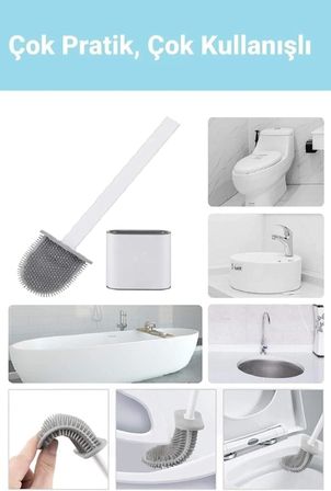 Duvara Yapıştırılabilir Silikon Wc Fırçası,İnce Aralara Girebilir Silikon Klozet Fırçası (Beyaz)