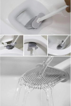 Duvara Yapıştırılabilir Silikon Wc Fırçası,İnce Aralara Girebilir Silikon Klozet Fırçası (Beyaz)