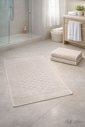 Elif Mira Banyo Ayak Havlusu Seti,%100 Pamuk, Çok Renkli, 50x70 cm, 3'lü Set, Düz Desen, DamaTouch (Bej)