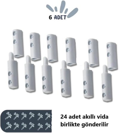 Sineklik Menteşesi, Beyaz 6 Adet (12 adet Akıllı Montaj Vidası İle Birlikte)