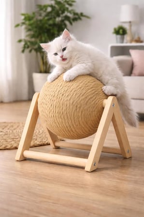 PUREZA Kedi Tırmalama Topu | Ahşap Ayaklı, Dayanıklı Kedi Oyuncağı