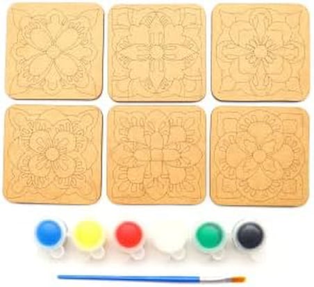 Ebrulisler Ahşap Boyama Mandala Temalı 6'lı Kare Bardak Altlığı Hobi Seti
