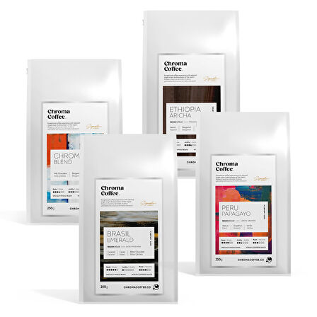 Chroma Coffee Signature Series Çekirdek Kahve Tanışma Paketi %100 Nitelikli Arabica 4x250gr