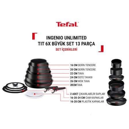 Tefal Titanyum Ingenio Unlimited 6X Büyük Set 13 Parça