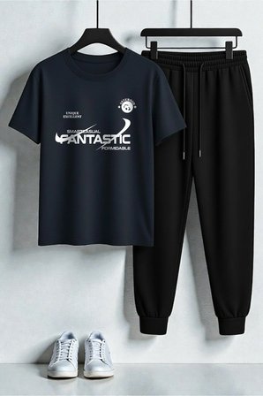 Unisex Fantastic Tasarım Baskılı Tişört - 2'li Eşofman Takımı