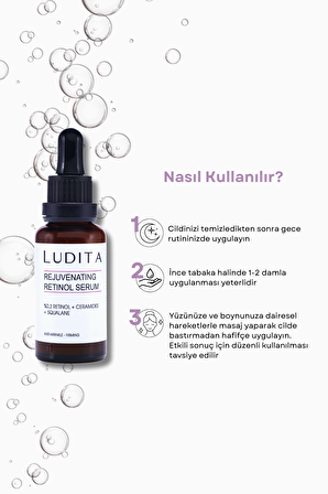 Ludita Kırışıklık Karşıtı ve Yenileyici Retinol (A Vit) Serum (0.3% Retinol + Ceramide + Squalane)