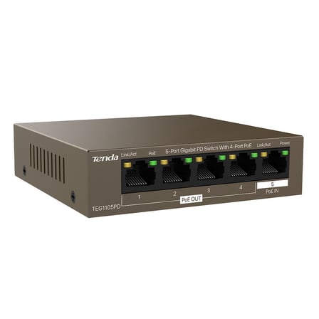 Tenda TEG1105PD 5 Port 4 Port Poe+ 1 Port Poe+ İN 10/100/1000 Switch Çelik Kasa 