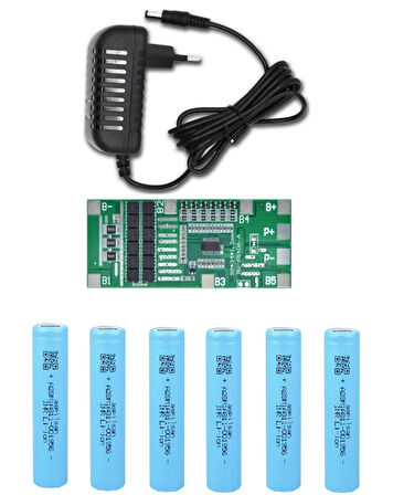 6 Adet Aspilsan Li-ion Şarjlı Pil, 6S 40A BMS. ve 6S Li-ion şarj uyumlu 25.2V 1A Adaptör