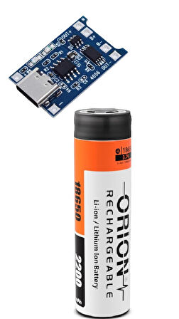 1 Adet Orion Li-ion Pil ve TP4056 Type-C Korumalı 18650 Pil Şarj Devresi