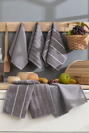 6 lı El Yüz Mutfak Havlusu Seti Sophia 30 X 50 Cm (Antrasit)