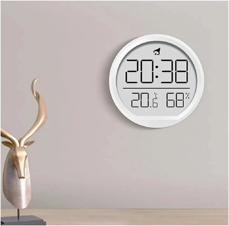 Dijital LCD Yuvarlak Duvar Masa Saati Mıknatıslı Buzdolabı Saati, Alarm + Sıcaklık &amp; Nem Göstergeli