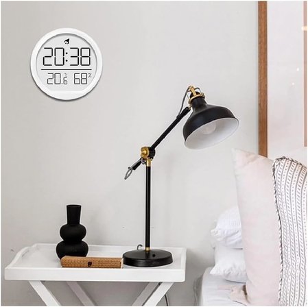 Dijital LCD Yuvarlak Duvar Masa Saati Mıknatıslı Buzdolabı Saati, Alarm + Sıcaklık &amp; Nem Göstergeli