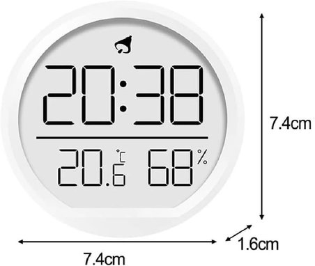 Dijital LCD Yuvarlak Duvar Masa Saati Mıknatıslı Buzdolabı Saati, Alarm + Sıcaklık &amp; Nem Göstergeli