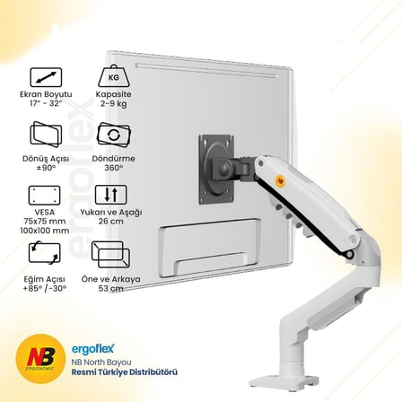 North Bayou NB F80 Profesyonel 17-32 Inch Monitör Standı 2026 Versiyon (Beyaz)
