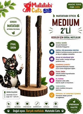 Matatabi Cats Stick Medium Doğal Kedi Çiğneme Çubuğu, Kedi Oyuncağı 2'li, Kediler için, 12 cm