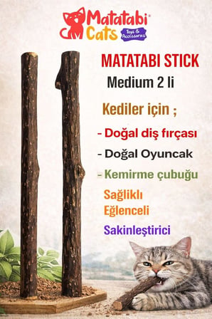 Matatabi Cats Stick Medium Doğal Kedi Çiğneme Çubuğu, Kedi Oyuncağı 2'li, Kediler için, 12 cm