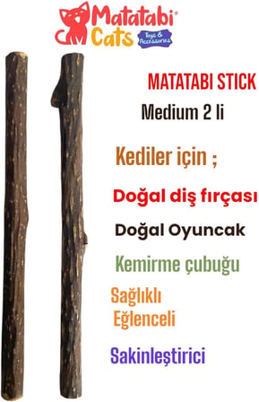 Matatabi Cats Stick Medium Doğal Kedi Çiğneme Çubuğu, Kedi Oyuncağı 2'li, Kediler için, 12 cm