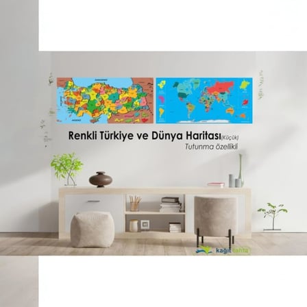 Cengo 56x118 cm Renkli Dünya Ve Türkiye Haritası Seti Akıllı Kağıt Tahta