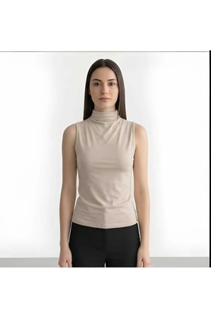 LIRONA-Kadın Kolsuz Yarı Balıkçı Yaka Modal Bluz 3'Lü