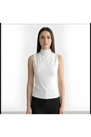 LIRONA-Kadın Kolsuz Yarı Balıkçı Yaka Modal Bluz 3'Lü