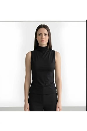 LIRONA-Kadın Kolsuz Yarı Balıkçı Yaka Modal Bluz 3'Lü