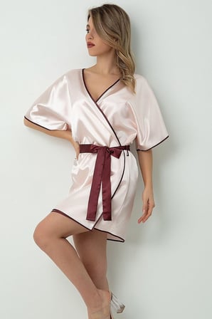 Saten Kuşaklı Biye Detaylı Sabahlık,002-001284