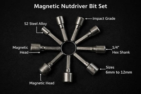 9 Parça Manyetik Somun Sıkma ve Sökme Ucu Seti (5-13 mm) - Şarjlı Matkap Uyumlu CR-V Çelik Çatı Adaptörü ve Lokma Takımı - Profesyonel Akıllı Vida Ucu