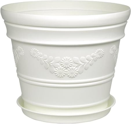 Antik Papatya Desenli Beyaz Saksı 3 Litre Beyaz