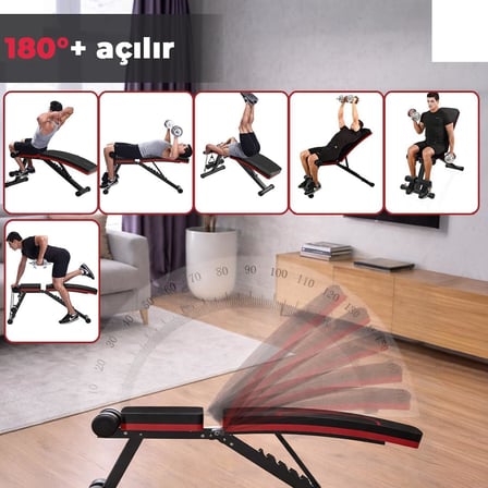 Ev Tipi Çok Fonksiyonlu Dambıl Bench Press ve Mekik Sehpası Antrenman Aleti Direnç Lastiği Hediye