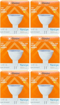 Osaka 6 Adet 5W (40W) Sarı Işık (3000K) MR16 G4 Led Çanak Ampul