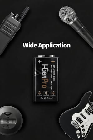 Batteries Pro 6HR61 9V 250 Mah Şarj Edilebilir 9 Volt Pil Ni-MH Şarjlı Pil (2'li Paket)