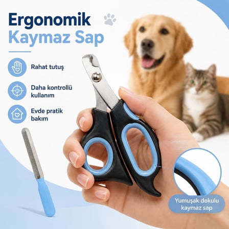 SOGUD Kedi ve Köpek Tırnak Makası - Evcil Hayvan Tırnak Kesme Makası ve Metal Törpü - 2 Parçalı Ergonomik Pati Bakım Seti - Kaymaz Saplı Kedi Köpek Bakım Aleti - STOK DURUMUNA GÖRE RENK GÖNDERİLİR