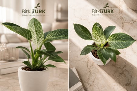 İthal Philodendron Birkin Canlı İç Mekan Bitkisi Beyaz Beton Saksıda Dekoratif Salon Ofis Bitkisi