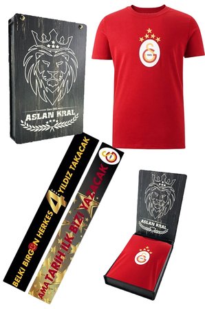 Galatasaray Orijinal Lisanslı 5 Yıldızlı Arma Kırmızı T-shirt Lazer Ahşap Kutulu
