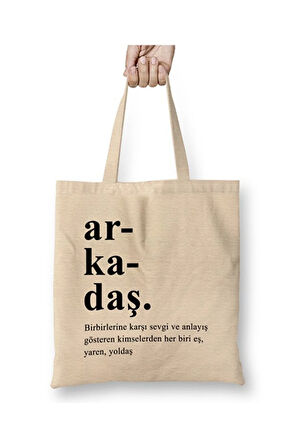 Arkadaş Arkadaşa Hediye Bez Çanta Uzun Saplı Alışveriş Çantası Plaj Çantası