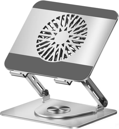 Laptop Standı Alüminyum Soğutmalı Mıknatıslı Harici Fanlı 360 Derece Döner Ayarlı Ergonomik Gaming Notebook ve MacBook Uyumlu Güçlü Soğutucu Stand Gümüş