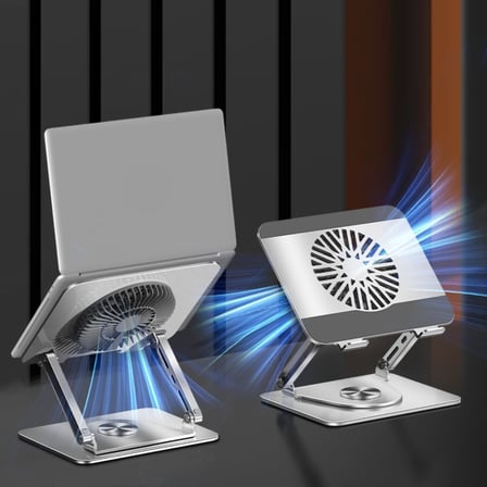 Laptop Standı Alüminyum Soğutmalı Mıknatıslı Harici Fanlı 360 Derece Döner Ayarlı Ergonomik Gaming Notebook ve MacBook Uyumlu Güçlü Soğutucu Stand Gümüş
