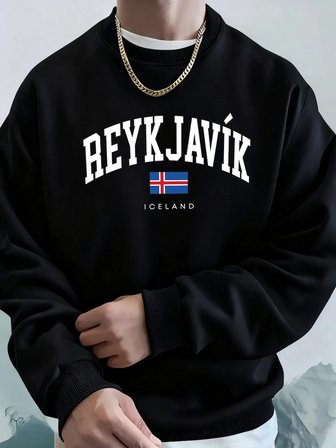 Reykjavik İzlanda Mektup Ve Bayrak Baskılar Kapüşonlular Erkek Sokak Modası Giysileri Temel Y