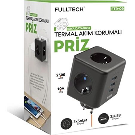 3 Priz 3xusb 10a 2500w Termal Akım Korumalı Priz Tgftr09